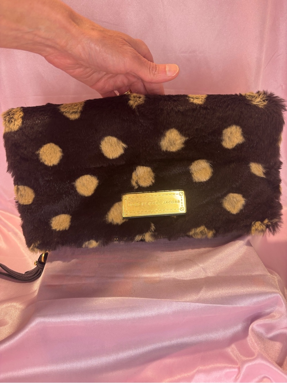 Marc by Marc Jacobs Brown 100% real rabbit fur Polka Dot Clutch